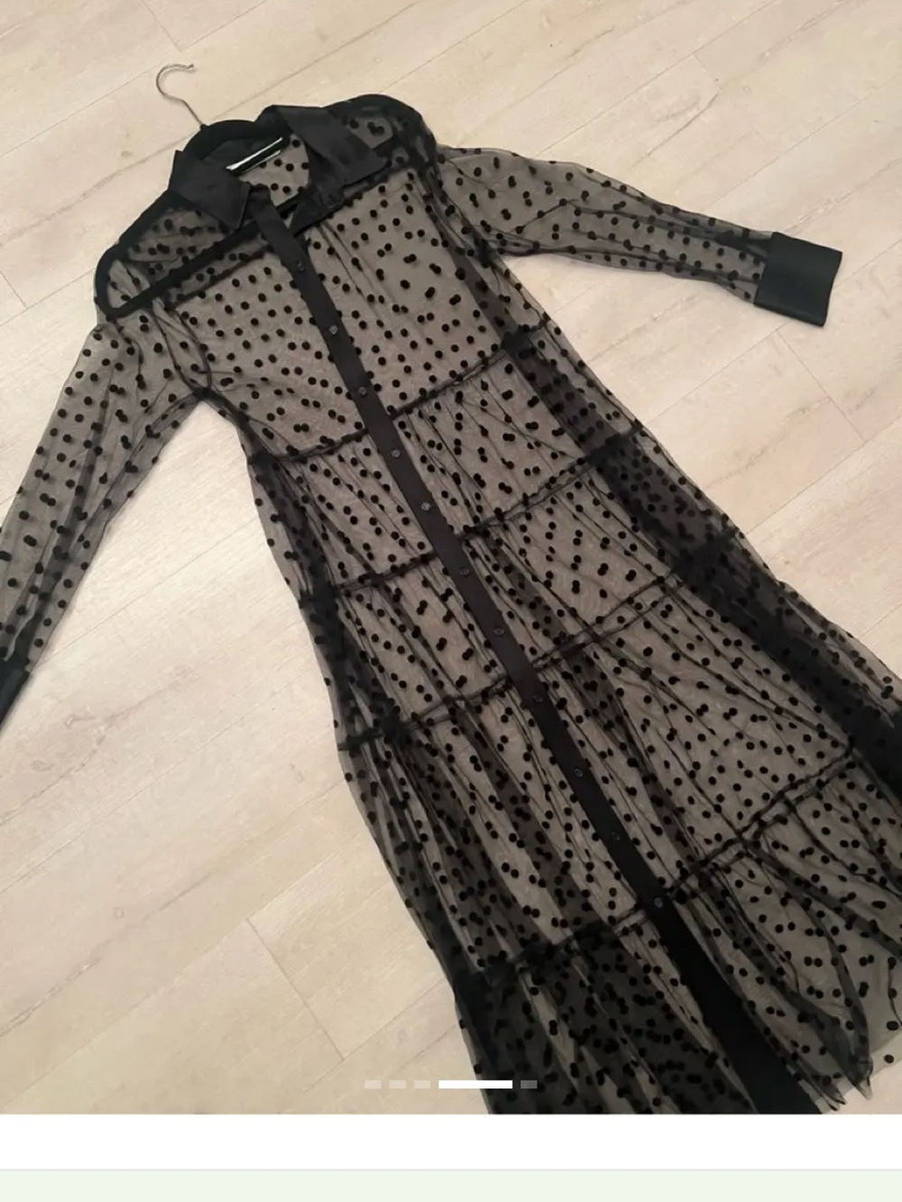 NWT Zara Black Sheer Swiss dot Tulle button down duster/dress - Picture 8 of 13
